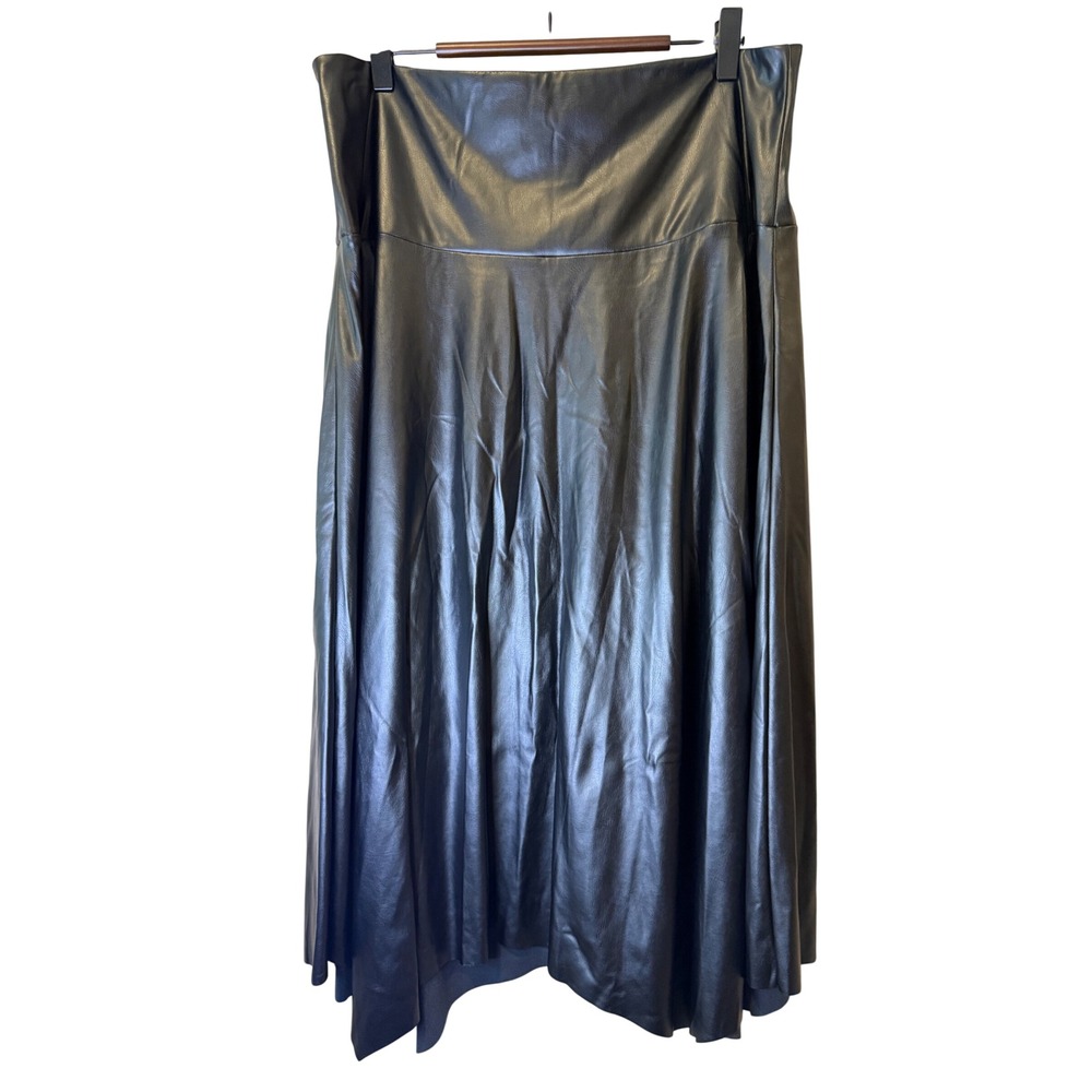 7 For All Mankind Faux Leather Midi Skirt Black Large